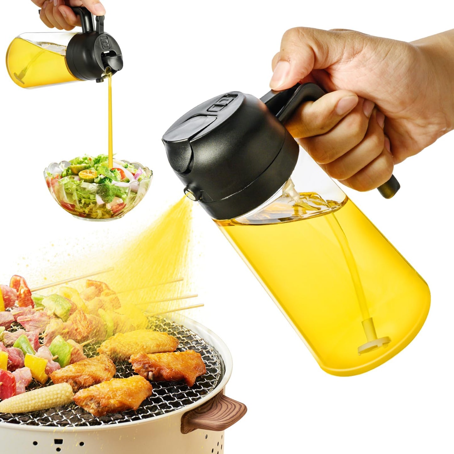 Oil Sprayer And Dispenser Bottle for Kitchen,2 in 1 Olive Oil Mist Sprayer and Oil Dispenser 500ML for Cooking,BBQ, Air Fryer, Salad, Frying, Baking